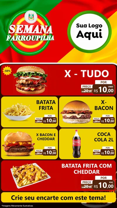 Modelo de TV para TV Vertical com o tema Semana Farroupilha para Hamburgueria