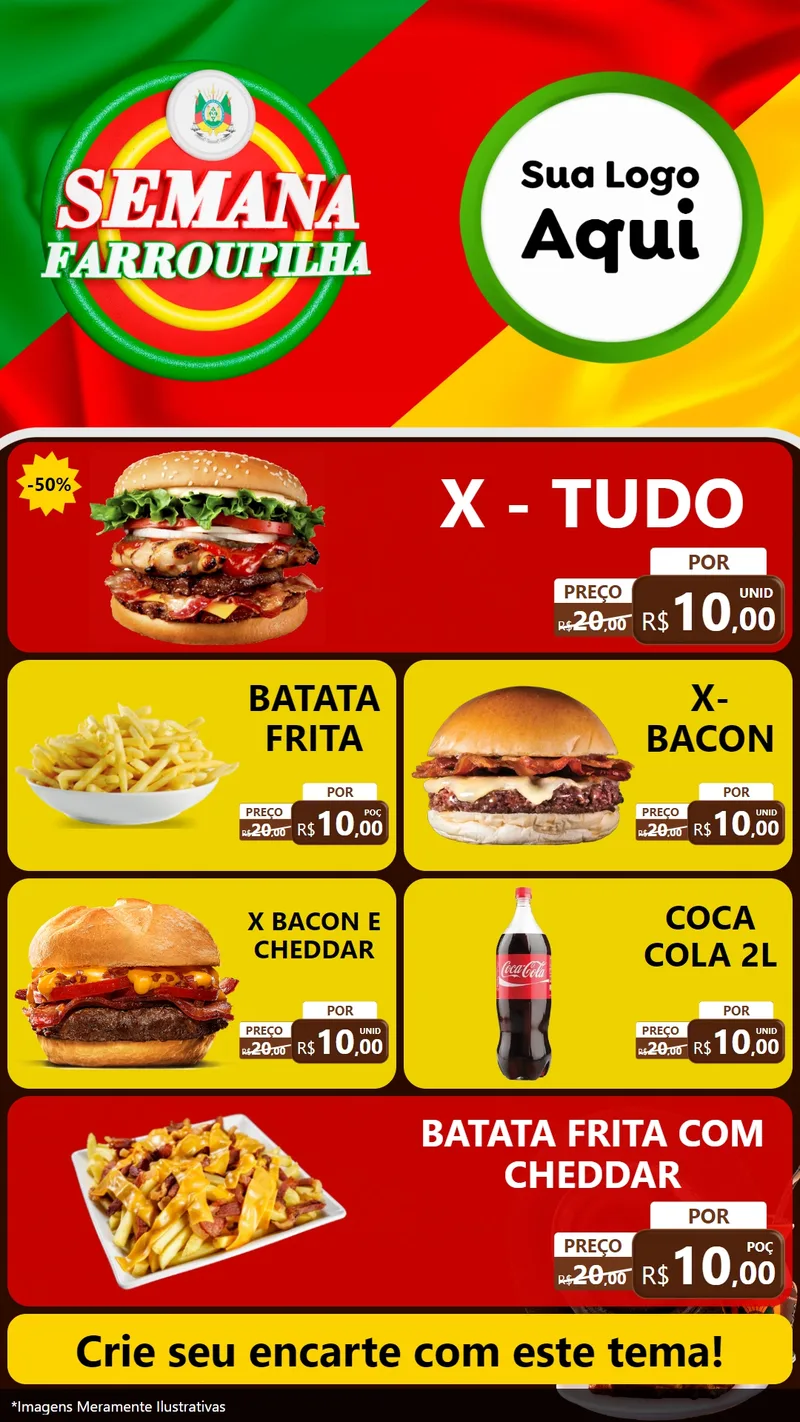 Modelo de TV para TV Vertical com o tema Semana Farroupilha para Hamburgueria
