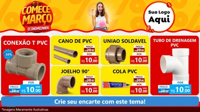 Modelo de TV para TV Horizontal com o tema Comece Março Economizando para Tubos e conexões