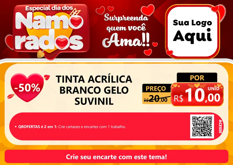 Modelo de Cartaz para Cartaz A4 Horizontal com o tema Especial Dia dos Namorados para Tintas e Ferramentas
