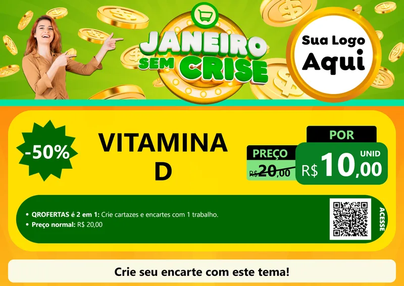 Modelo de Cartaz para Cartaz A4 Horizontal com o tema Janeiro Sem Crise para Farmácia