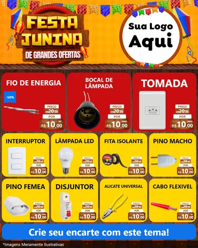 Modelo de Rede Social para Feed Instagram com o tema Festa Junina de Grandes Ofertas para Materiais Elétricos