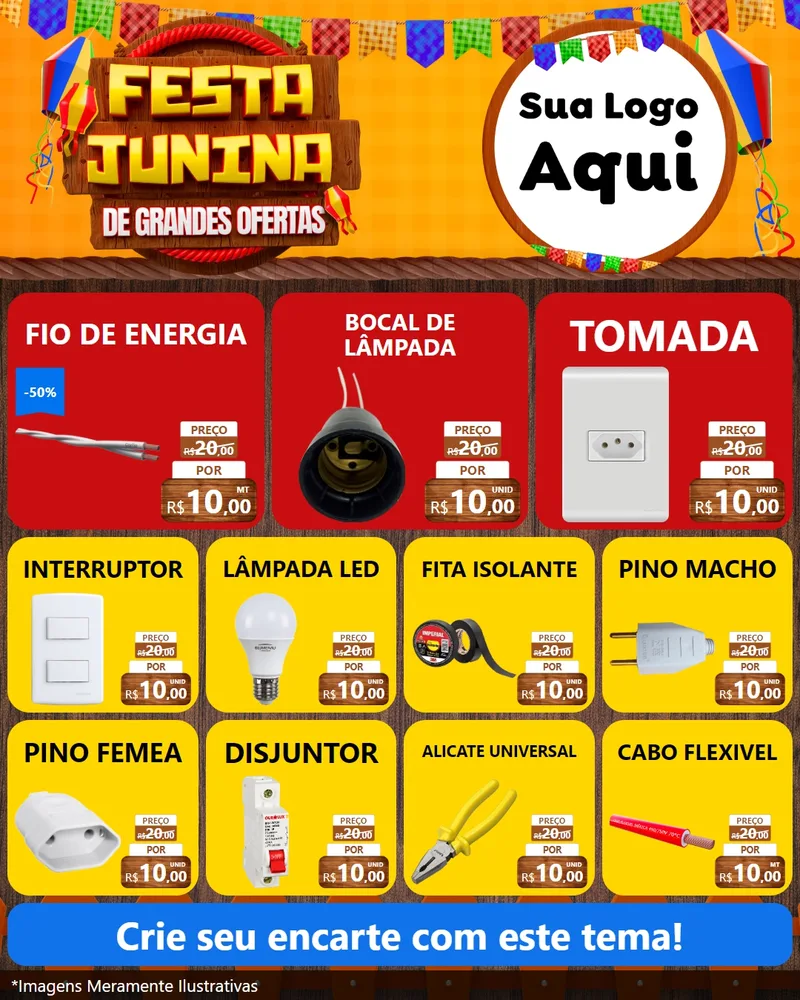 Modelo de Rede Social para Feed Instagram com o tema Festa Junina de Grandes Ofertas para Materiais Elétricos