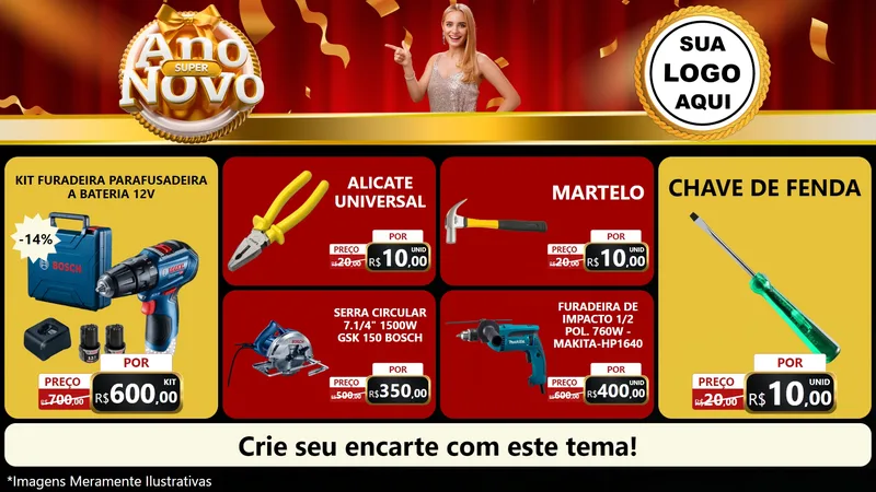 Modelo de TV para TV Horizontal com o tema Super Ano Novo para Maquinas e Ferramentas