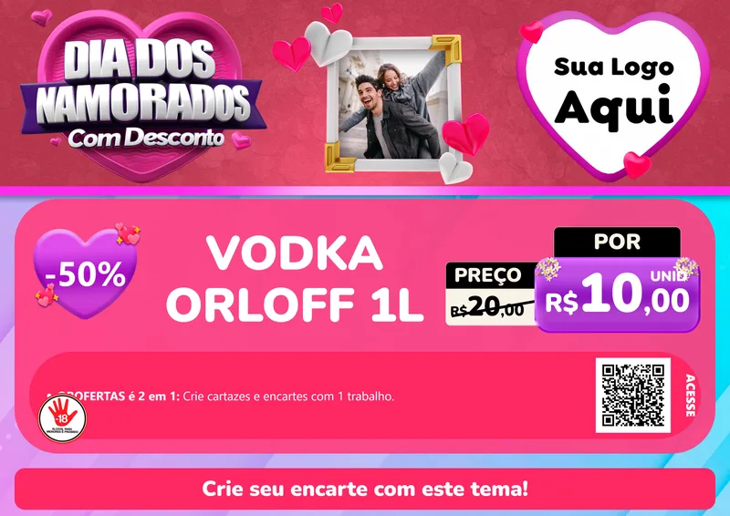 Modelo de Cartaz para Cartaz A4 Horizontal com o tema Dia Dos Namorados Com Desconto para Distribuidora de bebidas