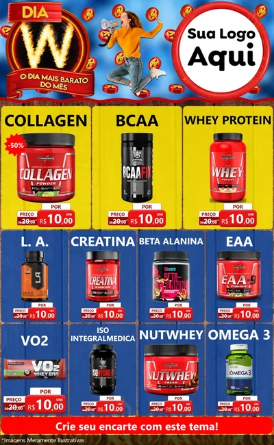 Modelo de Encarte para Encarte Grande com o tema Dia W - O Dia Mais Barato Do Mês para Suplementos alimentares