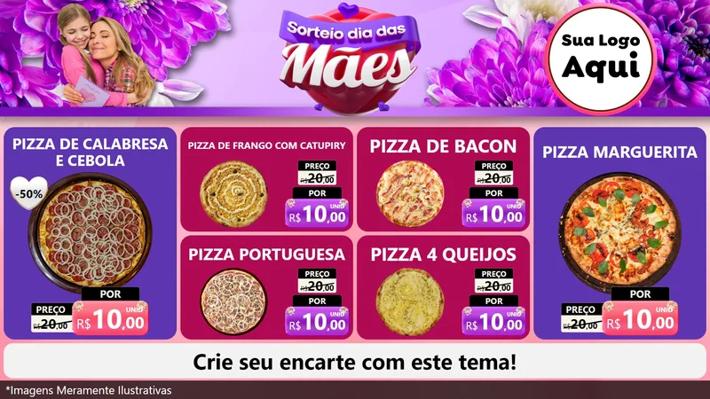 Modelo de TV para TV Horizontal com o tema Sorteio Dia das Mães para Pizzaria