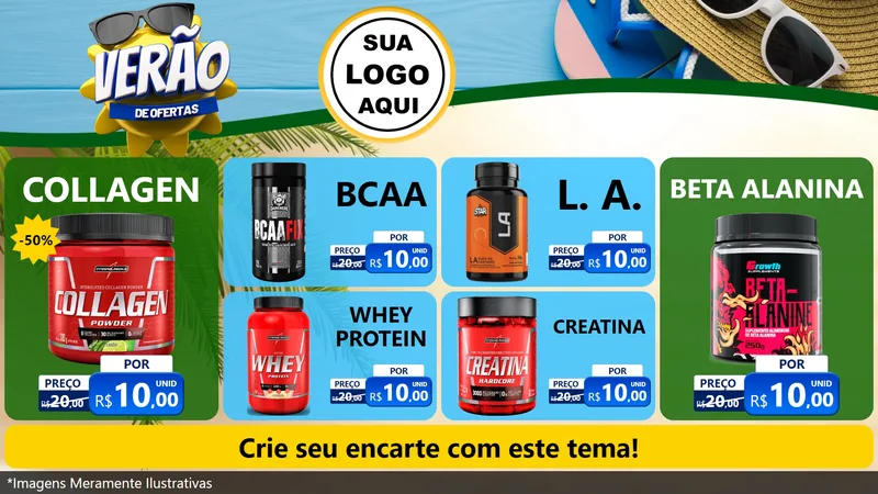Modelo de TV para TV Horizontal com o tema Verão de Ofertas para Suplementos alimentares