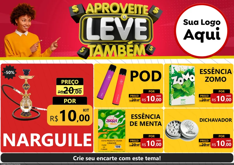 Modelo de Encarte para Encarte A4 Horizontal com o tema Aproveite e Leve Também para Tabacaria