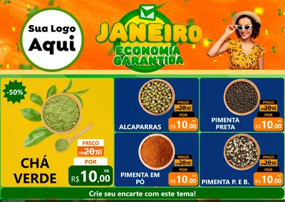 Modelo de Encarte para Encarte A4 Horizontal com o tema Janeiro - Economia Garantida para Produtos Naturais