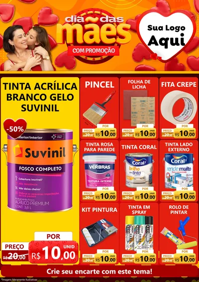 Modelo de Encarte para Encarte A4 Vertical com o tema Dia das Mães com Promoção para Tintas e Ferramentas