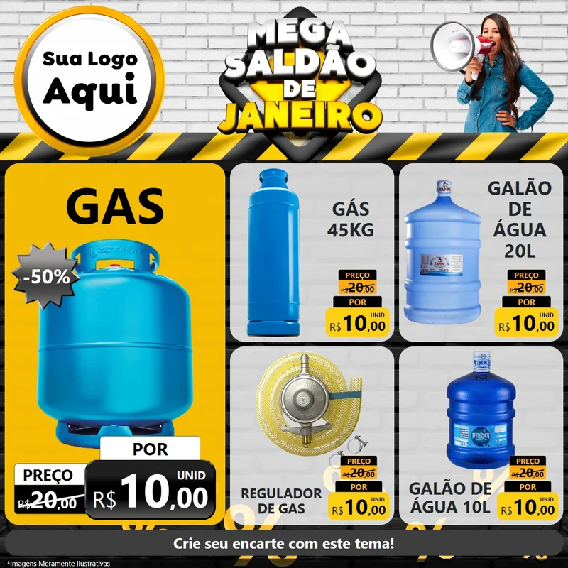 Modelo de Rede Social para Feed Facebook com o tema Mega Saldão de Janeiro para Água e gás