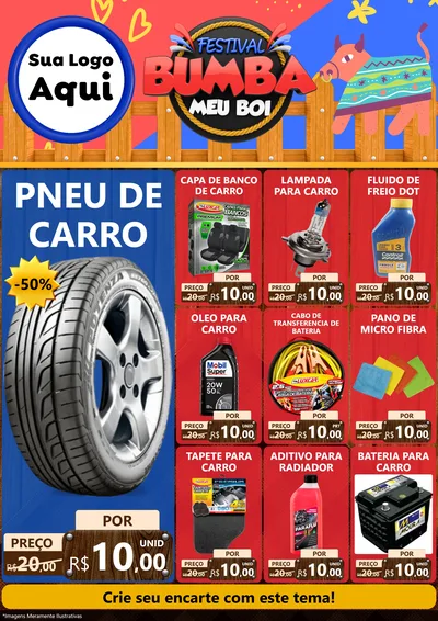 Modelo de Encarte para Encarte A4 Vertical com o tema Festival Bumba Meu Boi para Auto peças