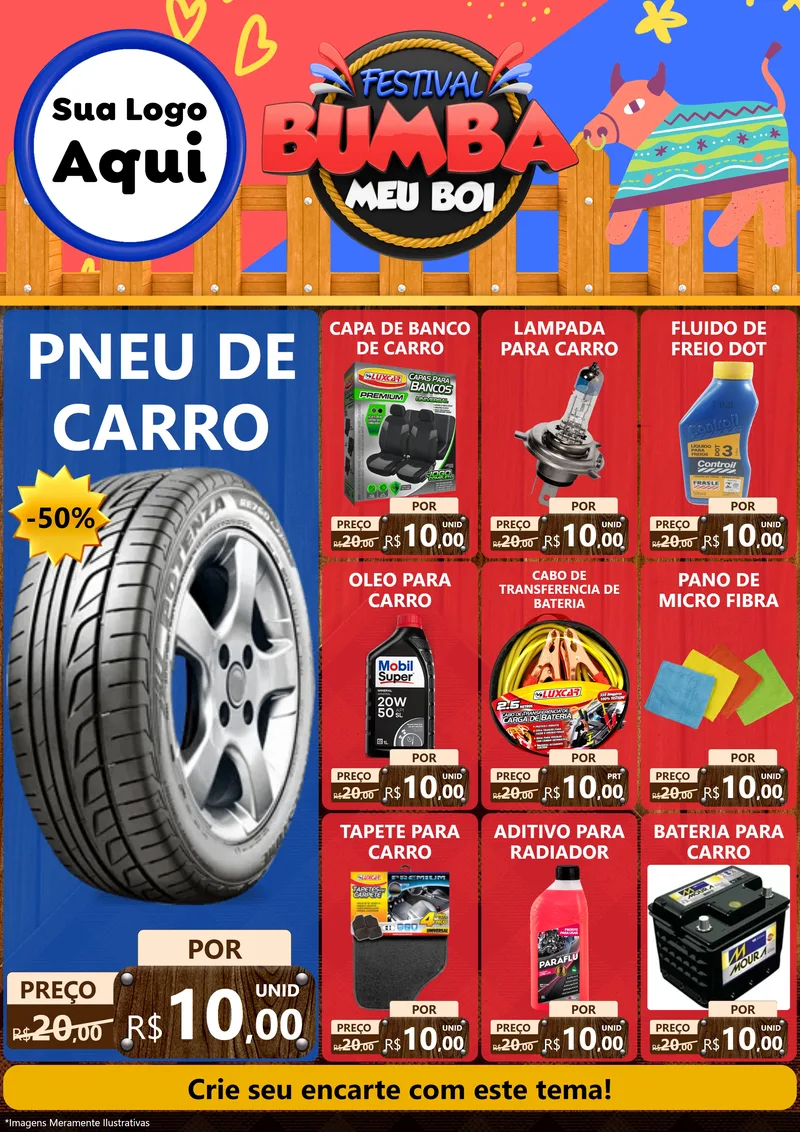 Modelo de Encarte para Encarte A4 Vertical com o tema Festival Bumba Meu Boi para Auto peças