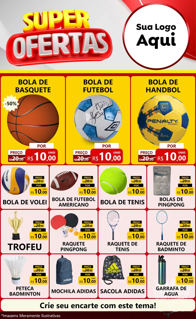 Modelo de Encarte para Encarte Grande com o tema Super Ofertas para Artigos Esportivos
