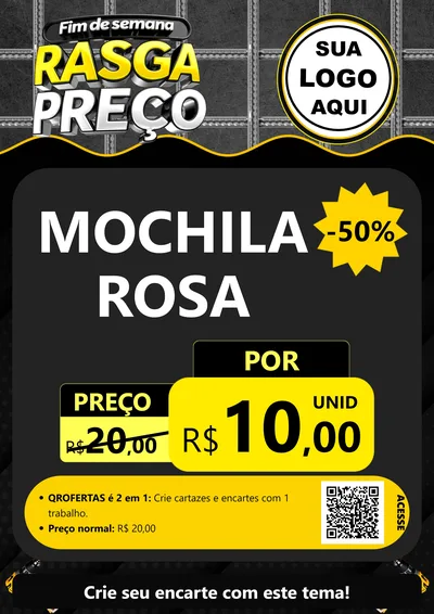 Modelo de Cartaz para Cartaz A4 Vertical com o tema Fim de Semana Rasga Preço para Papelaria