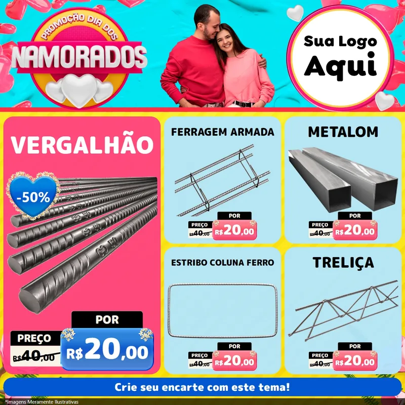 Modelo de Rede Social para Feed Facebook com o tema Promoção Dia dos Namorados para Ferragens