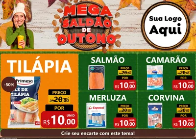 Modelo de Encarte para Encarte A4 Horizontal com o tema Mega Saldão de Outono para Peixaria
