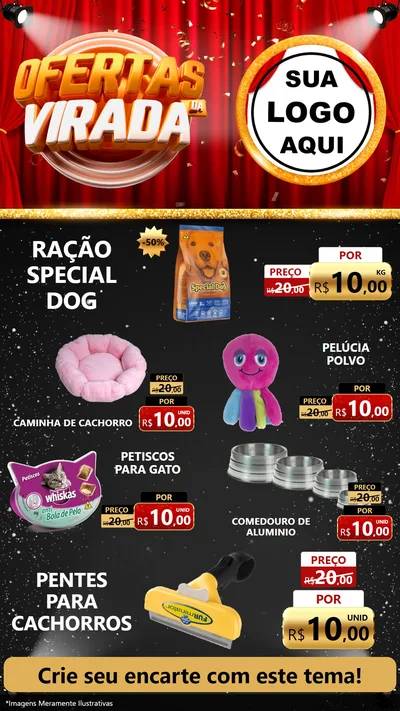 Modelo de TV para TV Vertical com o tema Ofertas da Virada para Pet Shop