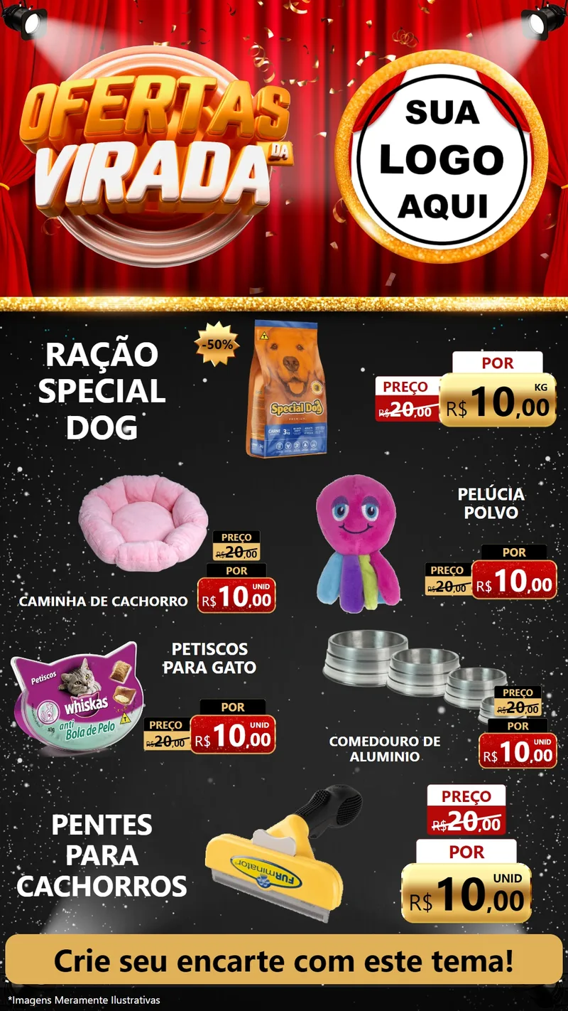 Modelo de TV para TV Vertical com o tema Ofertas da Virada para Pet Shop