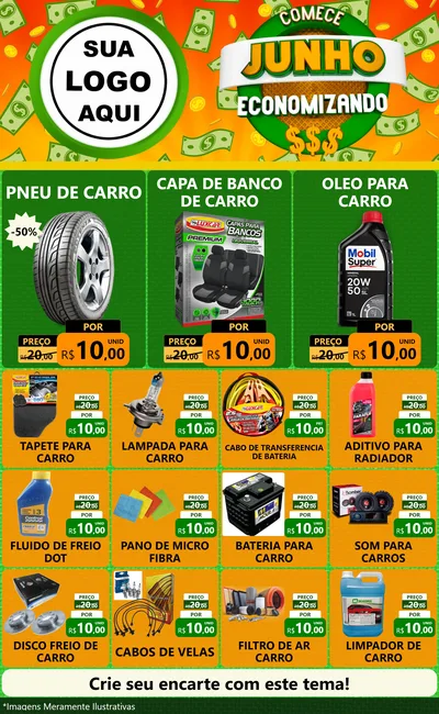 Modelo de Encarte para Encarte Grande com o tema Comece Junho Economizando para Auto peças
