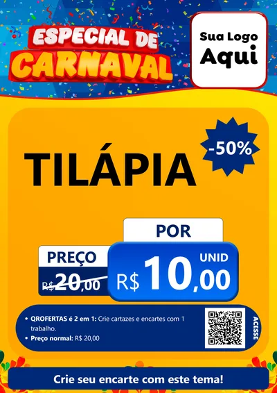Modelo de Cartaz para Cartaz A4 Vertical com o tema Especial de Carnaval para Peixaria