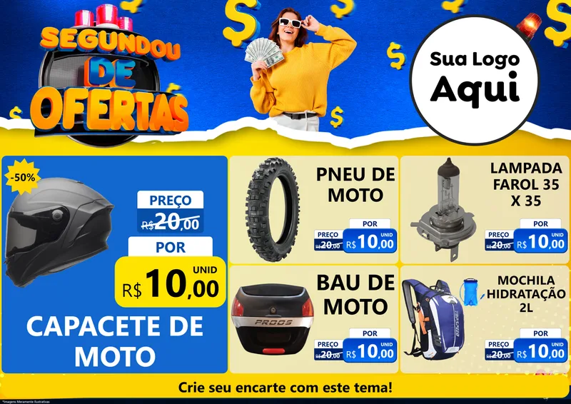 Modelo de Encarte para Encarte A4 Horizontal com o tema Segundou de Ofertas para Moto peças