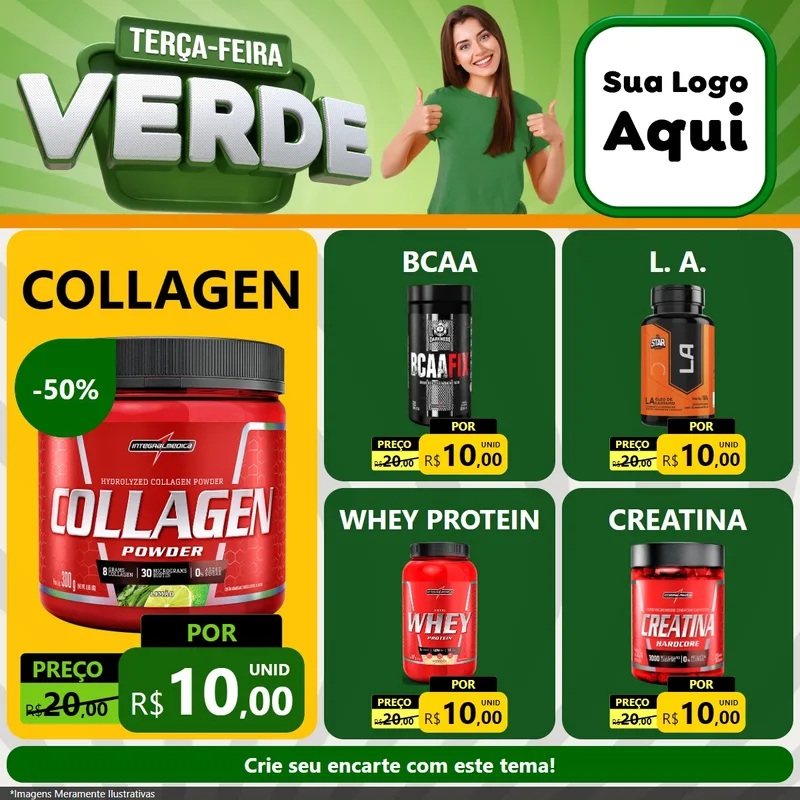 Modelo de Rede Social para Feed Facebook com o tema Terça - Feira Verde para Suplementos alimentares