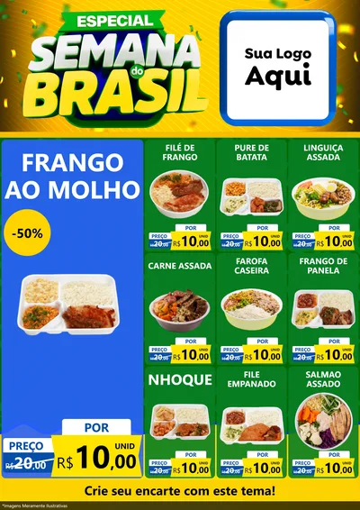 Modelo de Encarte para Encarte A4 Vertical com o tema Especial Semana do Brasil para Restaurante