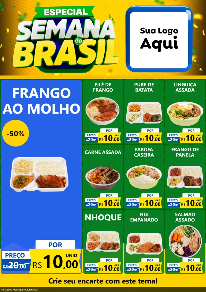 Modelo de Encarte para Encarte A4 Vertical com o tema Especial Semana do Brasil para Restaurante