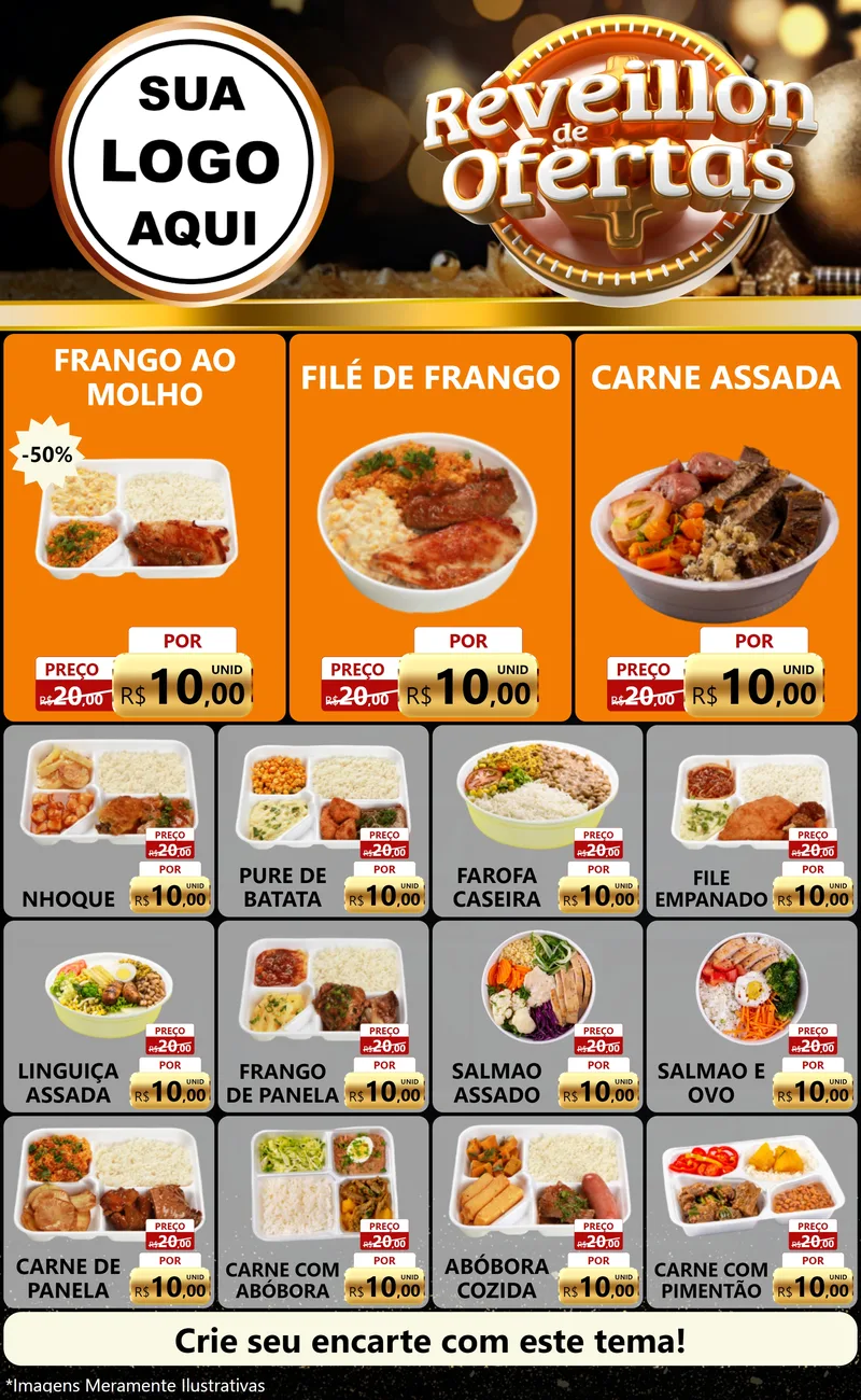 Modelo de Encarte para Encarte Grande com o tema Réveillon de Ofertas para Restaurante