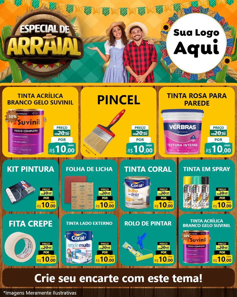 Modelo de Rede Social para Feed Instagram com o tema Especial De Arraial para Tintas e Ferramentas