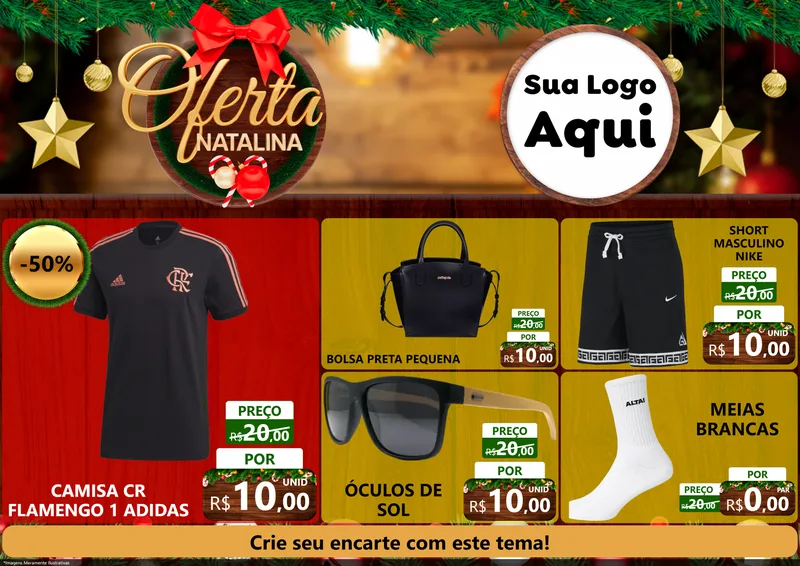 Modelo de Encarte para Encarte A4 Horizontal com o tema Ofertas Natalina para Roupas e acessórios