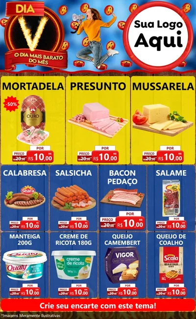 Modelo de Encarte para Encarte Grande com o tema Dia V - O Dia Mais Barato Do Mês para Frios e Laticínios