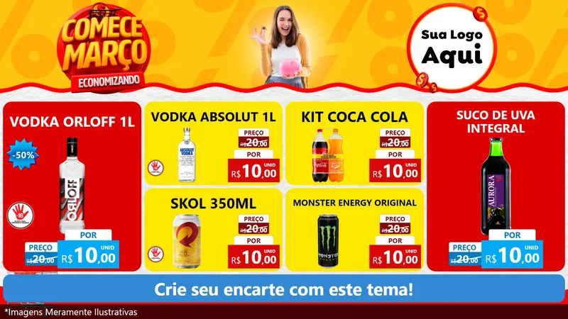Modelo de TV para TV Horizontal com o tema Comece Março Economizando para Distribuidora de bebidas