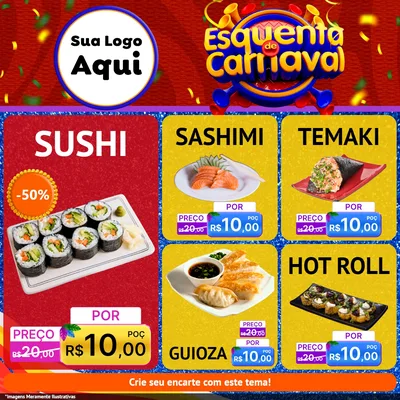 Modelo de Rede Social para Feed Facebook com o tema Esquenta de Carnaval para Comida japonesa