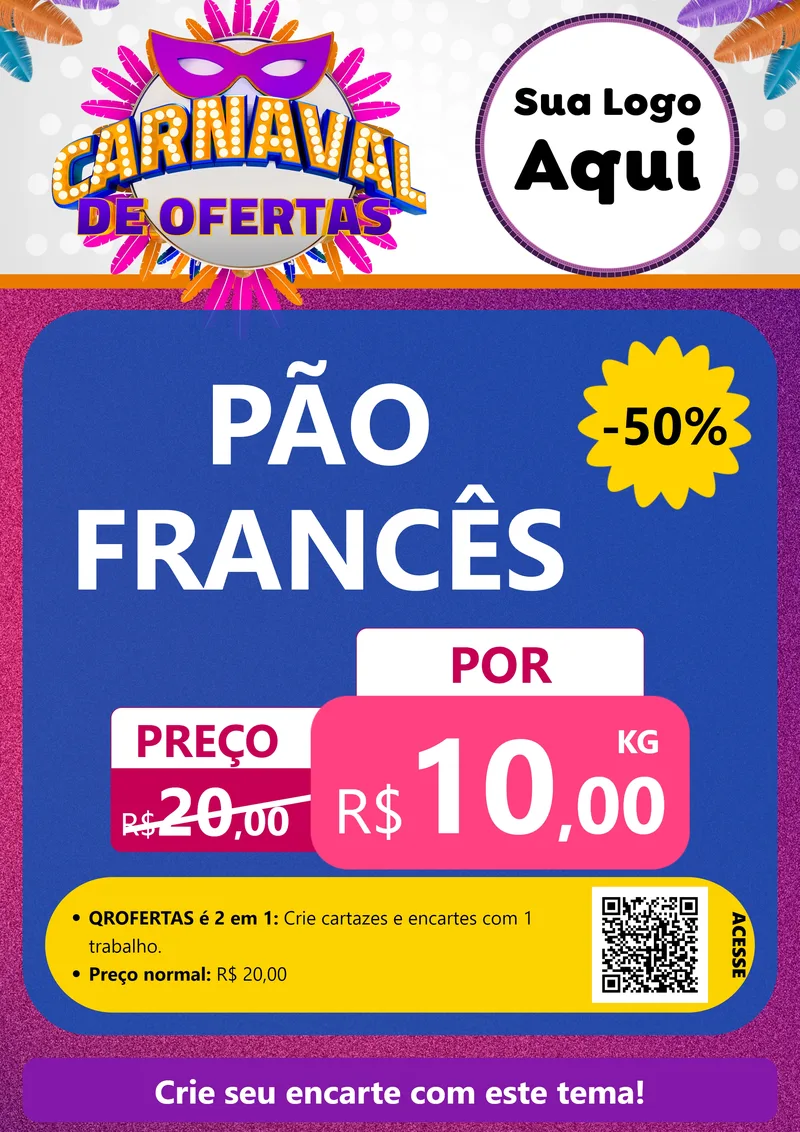Modelo de Cartaz para Cartaz A4 Vertical com o tema Carnaval de Ofertas para Padaria
