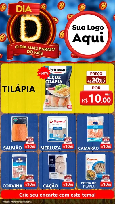 Modelo de Rede Social para Stories com o tema Dia D - O Dia Mais Barato Do Mês para Peixaria