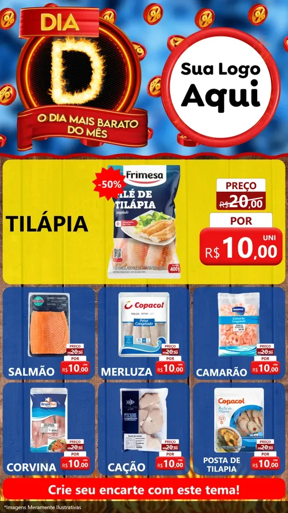 Modelo de Rede Social para Stories com o tema Dia D - O Dia Mais Barato Do Mês para Peixaria
