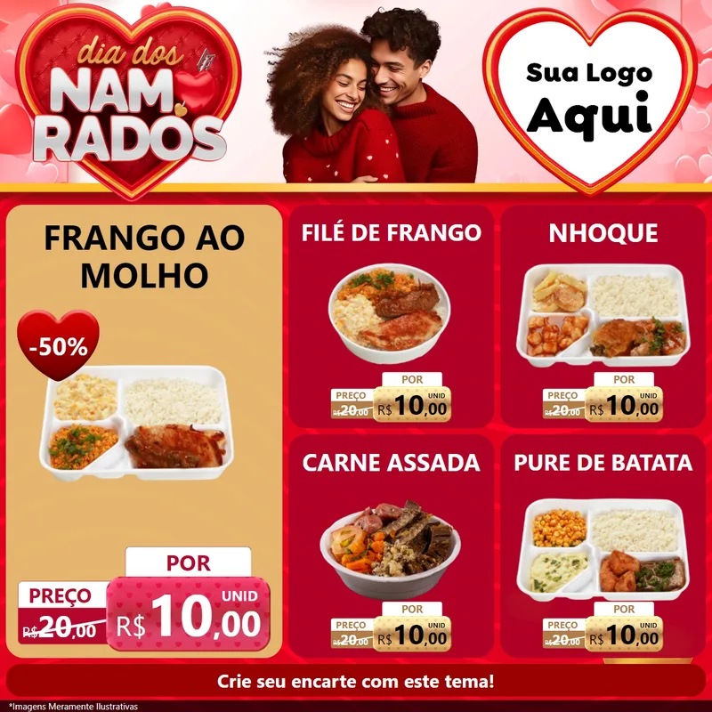Modelo de Rede Social para Feed Facebook com o tema Dia dos Namorados para Restaurante