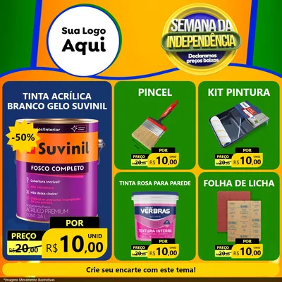 Modelo de Rede Social para Feed Facebook com o tema Semana da Independência Declaramos Preços Baixos para Tintas e Ferramentas