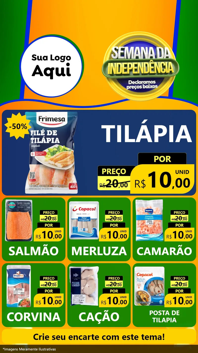 Modelo de Rede Social para Stories com o tema Semana da Independência Declaramos Preços Baixos para Peixaria
