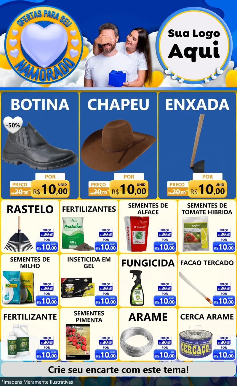 Modelo de Encarte para Encarte Grande com o tema Ofertas Para Seu Namorado para Agropecuária