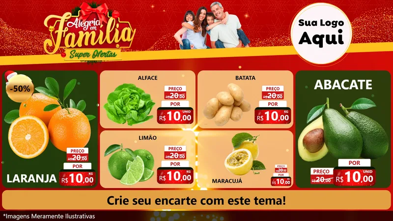 Modelo de TV para TV Horizontal com o tema Alegria em Família Super Ofertas - Natal para Hortifrúti