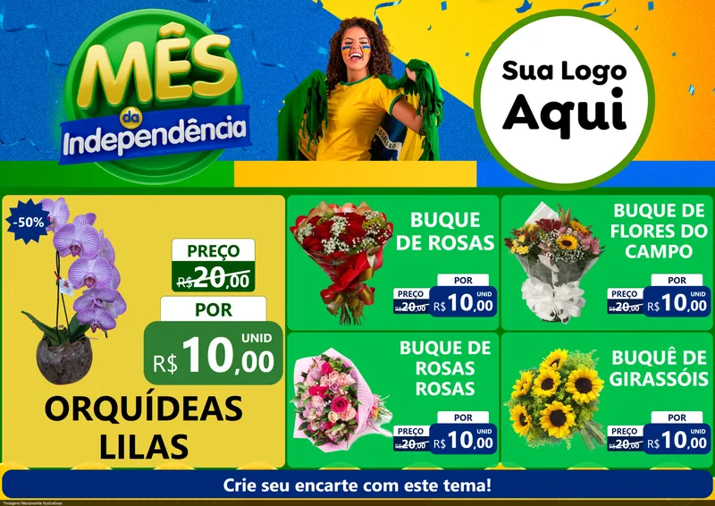Modelo de Encarte para Encarte A4 Horizontal com o tema Mês da Independência para Floricultura e jardim