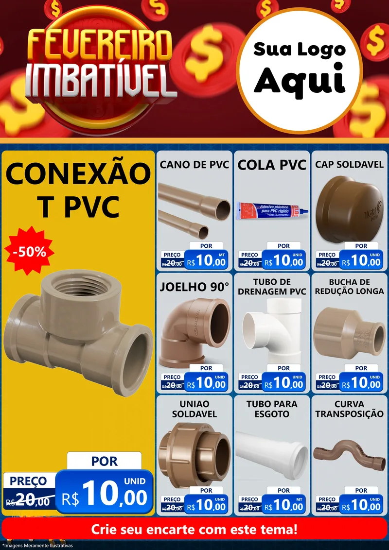Modelo de Encarte para Encarte A4 Vertical com o tema Fevereiro Imbatível para Tubos e conexões