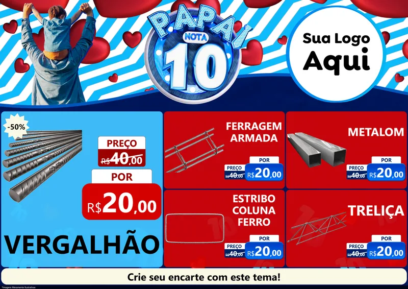 Modelo de Encarte para Encarte A4 Horizontal com o tema Papai Nota 10 para Ferragens