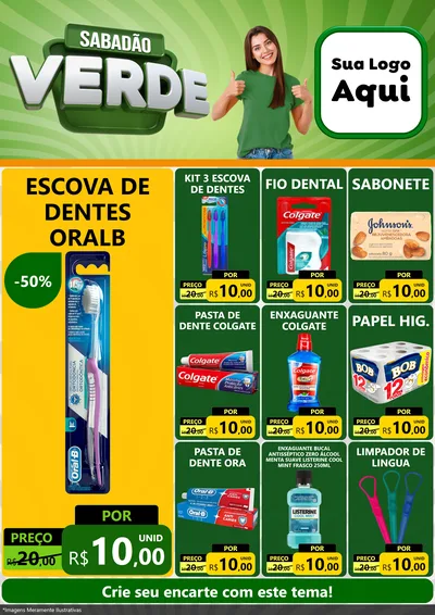 Modelo de Encarte para Encarte A4 Vertical com o tema Sabadão Verde para Higiene Pessoal