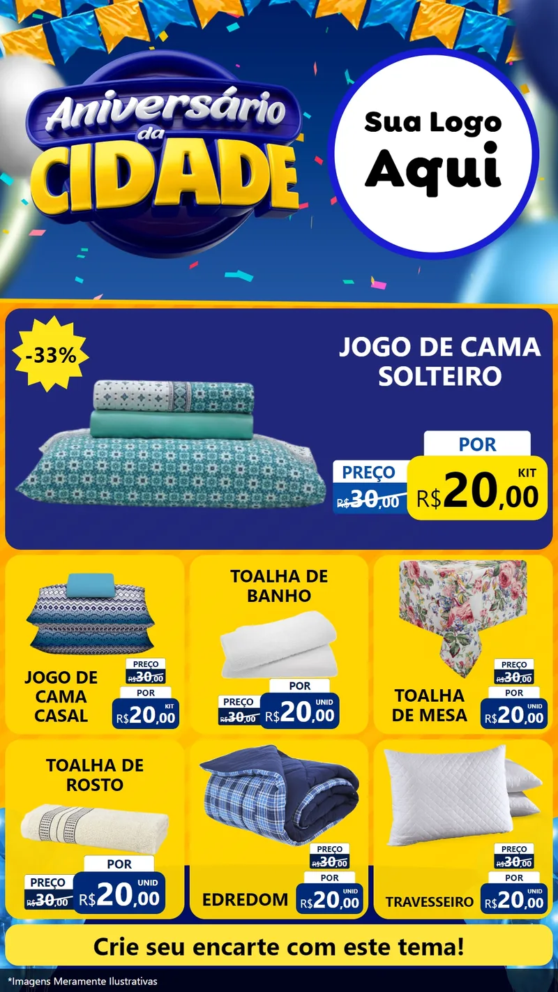 Modelo de Rede Social para Stories com o tema Aniversário da Cidade para Cama, Mesa e Banho