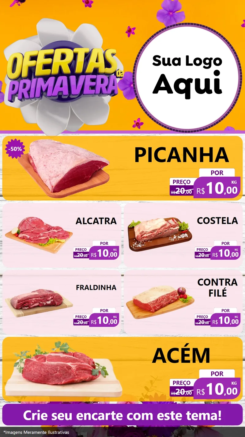 Modelo de TV para TV Vertical com o tema Ofertas Da Primavera para Açougue
